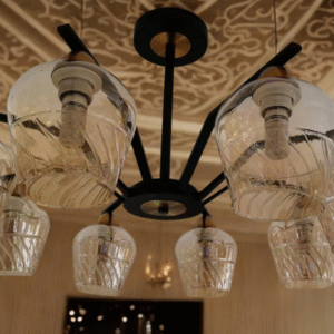 Modern 8-Arm Chandelier – Smoky Glass Elegance