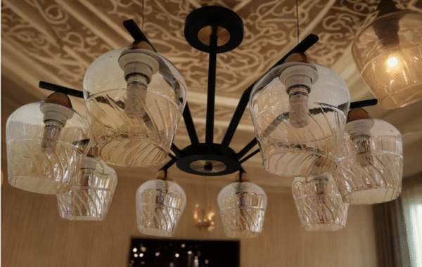 Modern 8-Arm Chandelier – Smoky Glass Elegance