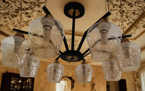 Modern 8-Arm Chandelier – Smoky Glass Elegance - Image 2