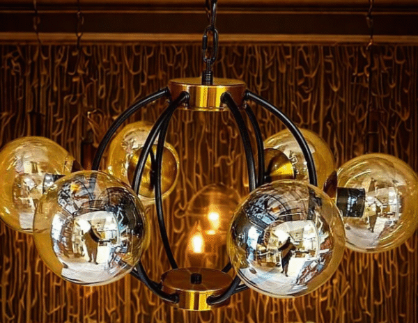 Luxury Globe Pendant Light with Gold & Black Frame