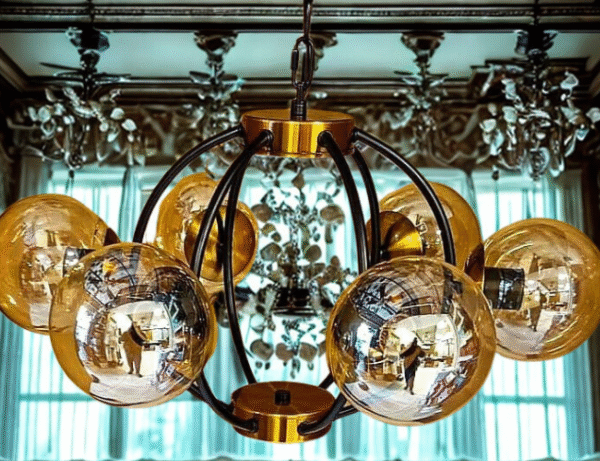Luxury Globe Pendant Light with Gold & Black Frame - Image 2