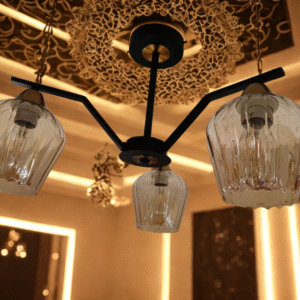 Modern 3-Arm Chandelier – Smoky Glass Elegance